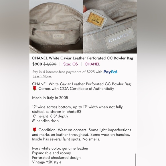 CHANEL White Caviar Leather Perforated CC Bowler Bag - Picture 10 of 10